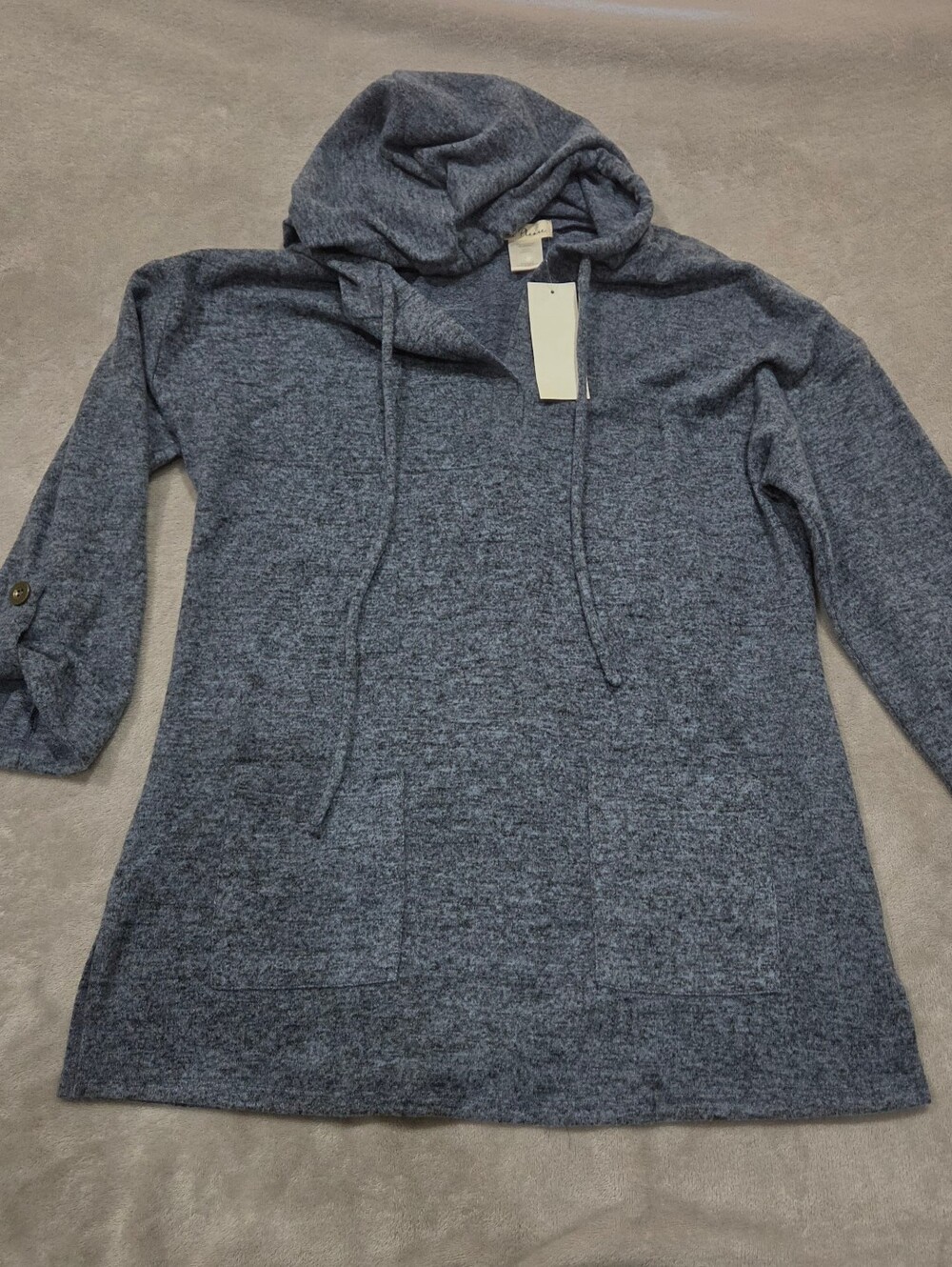 Cozy Hooded Knit Tunic - Gray